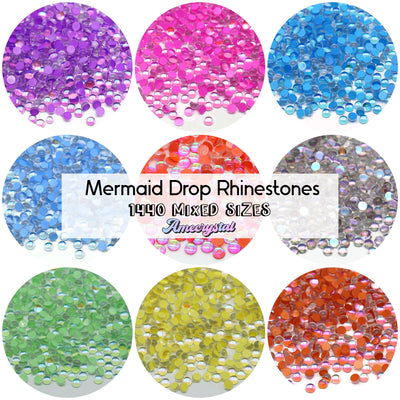 Mermaid Drop Rhinestones, Mixed Size SS6-SS20, Bulk Bag 1440pcs, Not-Hotfix, High-Quality Glass Rhinestones