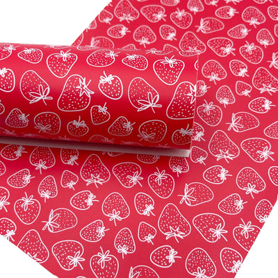 Red Strawberries Custom Print Faux Leather Sheet