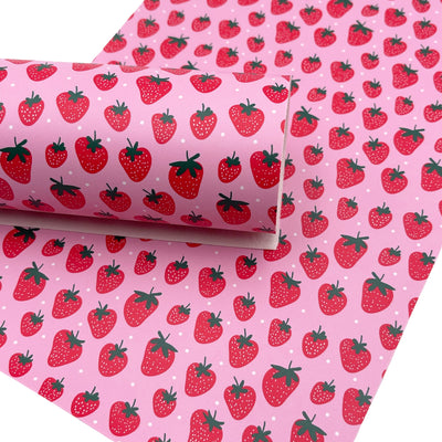 Pink Strawberries Custom Print Faux Leather Sheet