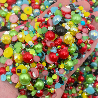 Gamer Pearl Mix, Flatback Pearls and Rhinestone Mix, Sizes Range 3MM-10MM, Flatback Jelly Resin, Faux Pearls Mix, Mixed Sizes