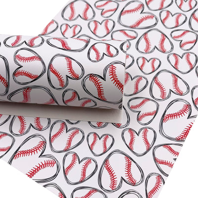 Baseball Heart Custom Print Faux Leather Sheet