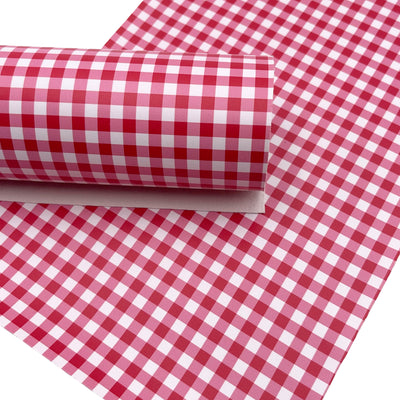 Red Gingham Custom Print Faux Leather Sheet