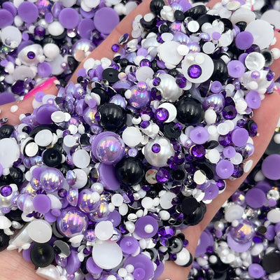 Purple Passion Pearl Mix, Flatback Pearls and Rhinestone Mix, Sizes Range 3MM-10MM, Flatback Jelly Resin, Faux Pearls Mix, Mixed Sizes