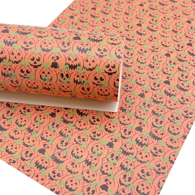 Pumpkins Halloween Print Faux Leather Sheet
