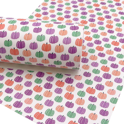Multicolor Pumpkins Print Faux Leather Sheet