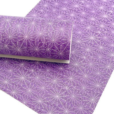 Purple Spiderweb Halloween Print Faux Leather Sheet