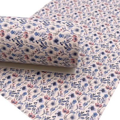 Dusty Blue Floral Premium Printed Faux Leather