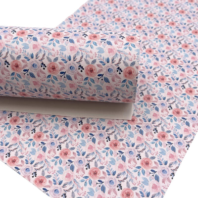 Peach and Blue Floral Faux Leather Sheet