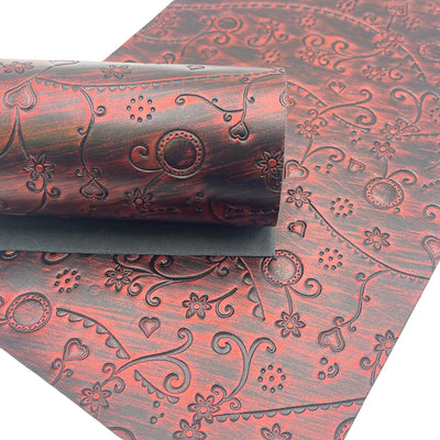 Deep Red Embossed Faux Leather Sheet