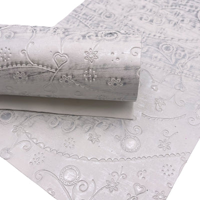 White Silver Embossed Faux Leather Sheet