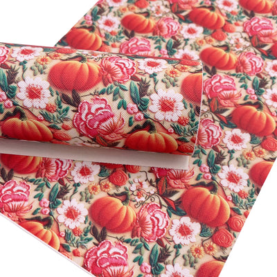 Pumpkins and Flowers Faux Leather Sheet