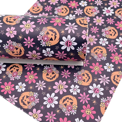 Floral Pumpkin Smooth Faux Leather Sheet