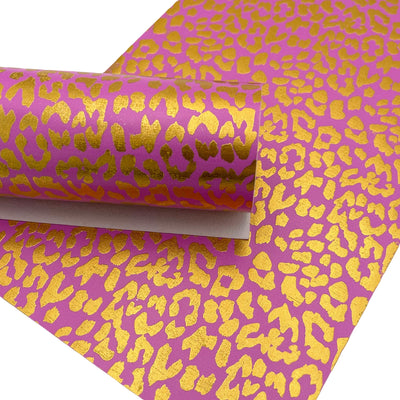 Pink Leopard Smooth Gold Foil Fabric Sheet