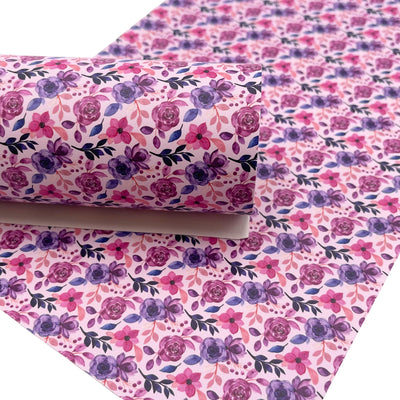 Purple Floral Faux Leather Sheet