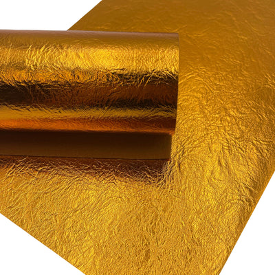 Golden Yellow Metallic Textured Faux Leather Sheet