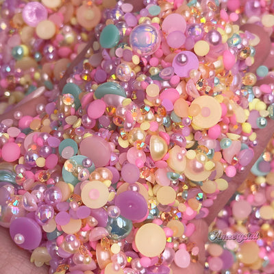 Candy Hearts Pearl Mix, Flatback Pearls and Rhinestone Mix, Sizes Range 3MM-10MM, Flatback Jelly Resin, Faux Pearls Mix