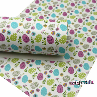 Easter Faux Leather, Easter Eggs Premium Printed Faux Leather