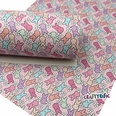 Easter Faux Leather, Pastel Bunny Peeps Premium Printed Faux Leather